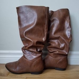 Brown Leather Mid-Calf Boots